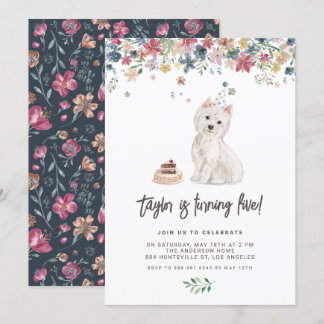 Niedlich Watercolor Westie Floral Kindergeburtstag Einladung
