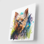 NIEDLICH WATERCOLOR YORKSHIRE TERRIER DOG QUADRATISCHE WANDUHR (Winkel)