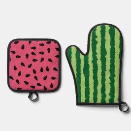 Niedlich Watermelon Funny Picnic Red Green Ofenhandschuh & Topflappen-Set