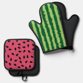 Niedlich Watermelon Funny Picnic Red Green Ofenhandschuh & Topflappen-Set (Vorderseite/Rückseite)