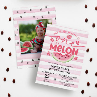 Niedlich Watermelon Pink Girl 1. Geburtstag Party Einladung