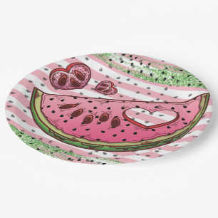 Niedlich Watermelon Pink Green Glitzer Geburtstag  Pappteller