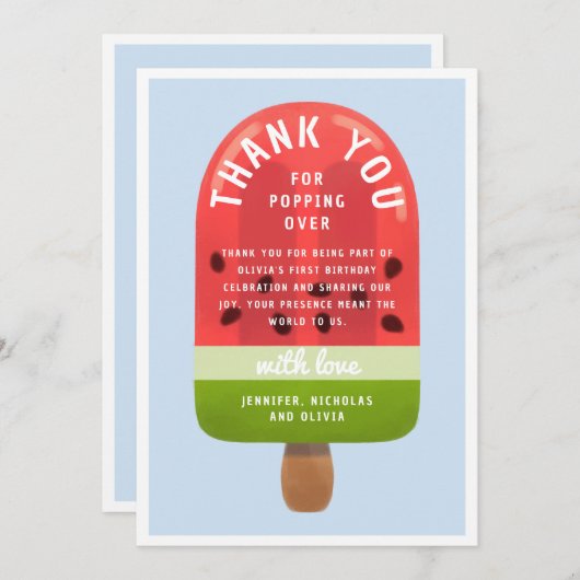 Niedlich Watermelon Popsicle Erster Geburtstag Dankeskarte (Vorne/Hinten)