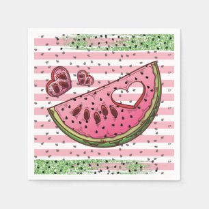 Niedlich Watermelon Rosa Grüner Glitzer Geburtstag Serviette