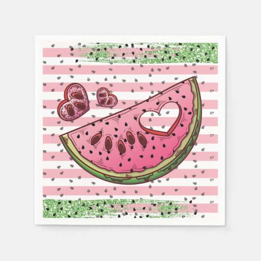 Niedlich Watermelon Rosa Grüner Glitzer Geburtstag Serviette (Vorderseite)
