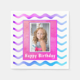 Niedlich Waves Pink Blue Birthday Foto Serviette