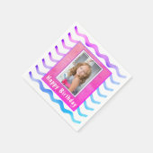 Niedlich Waves Pink Blue Birthday Foto Serviette (Ecke)