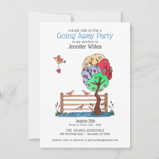 Niedlich weg Party Vögel Einladung (Vorderseite)