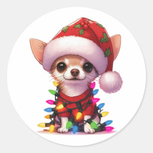 Niedlich Weihnachten Chihuahua Runder Aufkleber