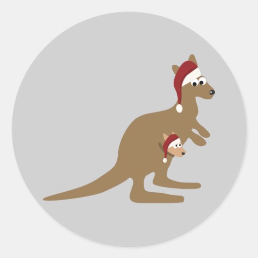 Niedlich Weihnachten Kangaroos Runder Aufkleber (Vorderseite)