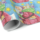 Niedlich Weihnachten, Weihnachtsmann mit Kätzchen  Geschenkpapier (Rolleneckpunkt)
