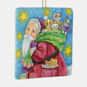Niedlich Weihnachten, Weihnachtsmann mit Kätzchen Keramikornament (Rechts)