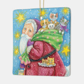 Niedlich Weihnachten, Weihnachtsmann mit Kätzchen  Keramikornament (Links)