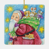 Niedlich Weihnachten, Weihnachtsmann mit Kätzchen Keramikornament (Rückseite)