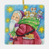 Niedlich Weihnachten, Weihnachtsmann mit Kätzchen  Keramikornament (Vorderseite)