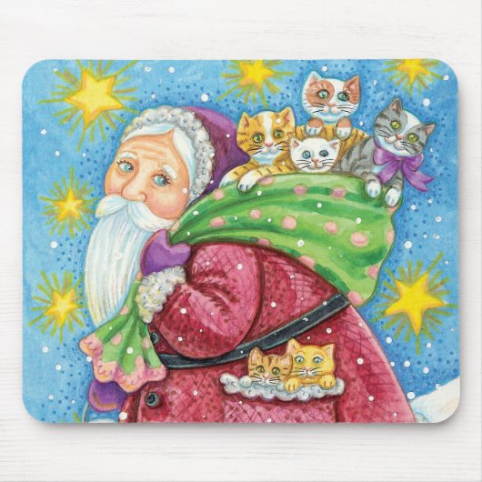 Niedlich Weihnachten, Weihnachtsmann mit Kätzchen  Mousepad (Vorne)