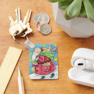 Niedlich Weihnachten, Weihnachtsmann mit Kätzchen  Schlüsselanhänger