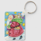 Niedlich Weihnachten, Weihnachtsmann mit Kätzchen  Schlüsselanhänger (Rückseite)