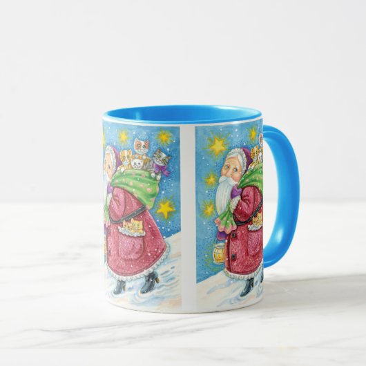 Niedlich Weihnachten, Weihnachtsmann mit Kätzchen Tasse (VorderseiteRechts)
