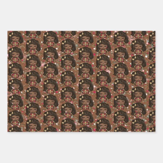 Niedlich Weihnachtswrapping Paper Black Girl Geschenkpapier Set (Vorderseite)