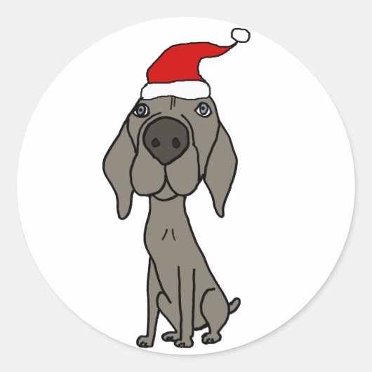 Niedlich Weimaraner Hund in der Weihnachtsmannmütz Runder Aufkleber (Vorderseite)