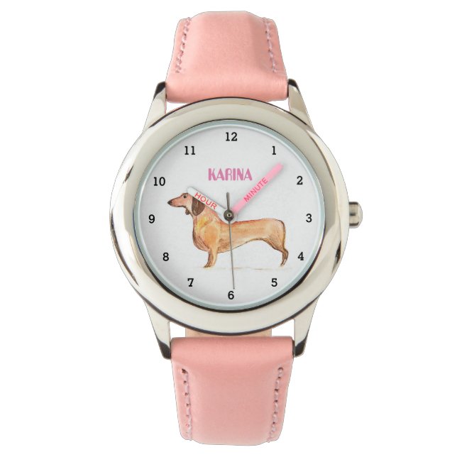 Niedlich Weiner Dackel Hund Welpe Animal Girls Kin Armbanduhr (Vorderseite)