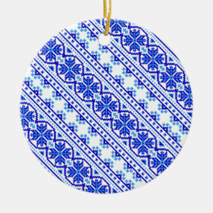 Niedlich-weiß-blaue ukrainische Streifen Keramik Ornament