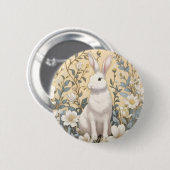 Niedlich-Weißer Hasenpasten Gelbe Blüte Button (Vorne & Hinten)