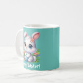 Niedlich Weißer Osterhase mit Ei Kaffeetasse (Vorderseite Links)