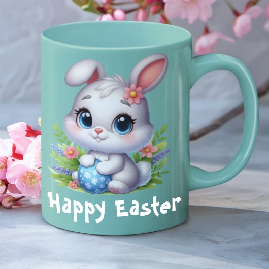 Niedlich Weißer Osterhase mit Ei Kaffeetasse