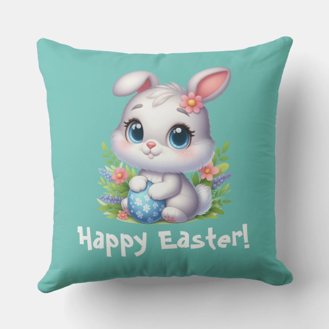 Niedlich Weißer Osterhase mit Ei Kissen (Rückseite)