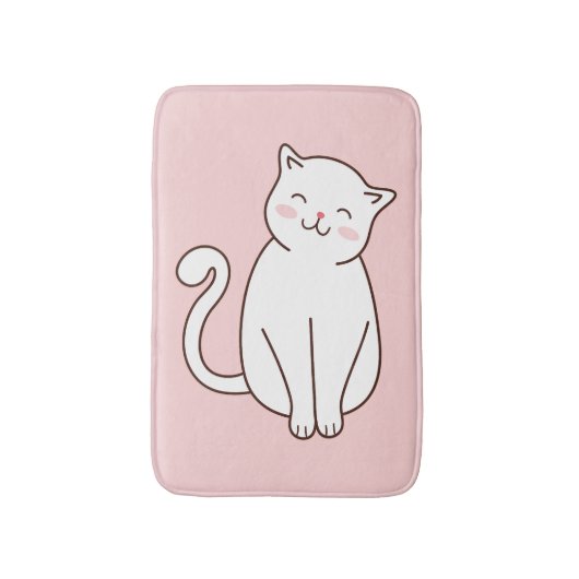 Niedlich-weißes Kawaii-Lächeln Katze Pink Badematte (Vorderseite Vertikal)
