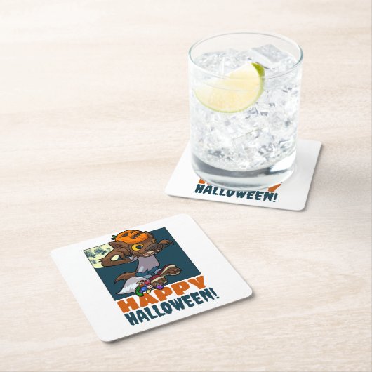 Niedlich Werwolf Happy Halloween! Kunst oder Kunst Rechteckiger Pappuntersetzer (Vor Ort)