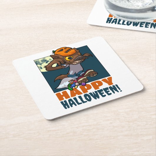 Niedlich Werwolf Happy Halloween! Kunst oder Kunst Rechteckiger Pappuntersetzer (angewinkelt)