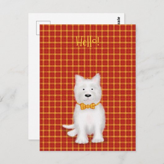 Niedlich West Highland Terrier "hello" Postkarte (Vorne/Hinten)