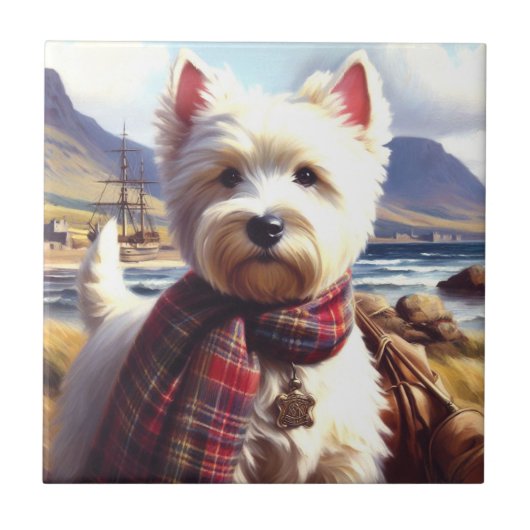 Niedlich West Highland White Terrier Malerei Fliese (Vorderseite)