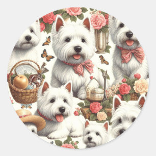 Niedlich West Highland White Terrier Nahtlos Runder Aufkleber