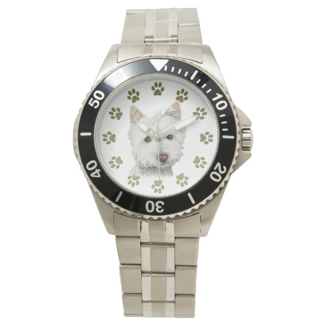 Niedlich Westie Dog Art Watch Armbanduhr (Vorderseite)