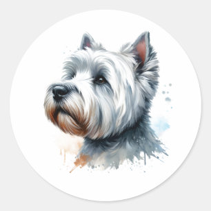 Niedlich Westie Hund Face Watercolor Art Runder Aufkleber