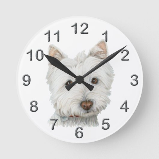 Niedlich Westie Hundekunst Wall Clock Runde Wanduhr (Vorderseite)