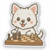 Niedlich Westie White Terrier Dog Schach spielen Aufkleber (Vorderseite)