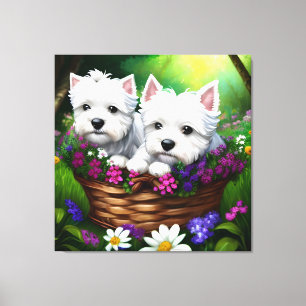 Niedlich Westie White Terrier Welpen in einem Akti Leinwanddruck