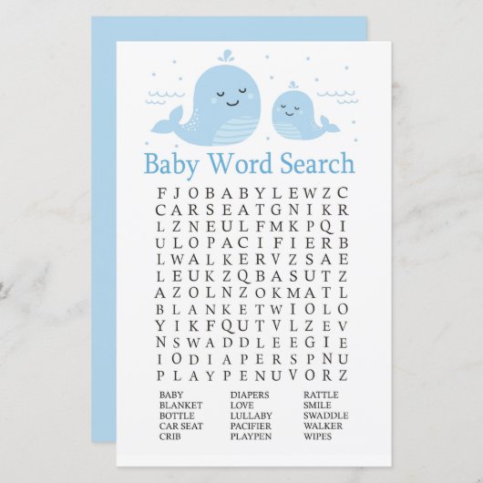 Niedlich Whale Baby Shooter Word Search Game (Vorne/Hinten)
