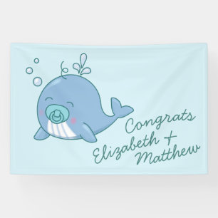 Niedlich Whale Baby Shower Kawaii Boy Blue Banner