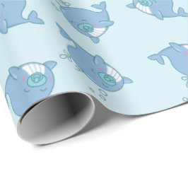 Niedlich Whale Baby Shower Kawaii Boy Blue Geschenkpapier