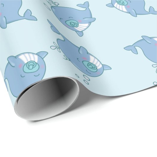 Niedlich Whale Baby Shower Kawaii Boy Blue Geschenkpapier (Rolleneckpunkt)