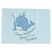 Niedlich Whale Baby Shower Kawaii Boy Blue Große Geschenktüte (Rückseite)