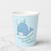 Niedlich Whale Baby Shower Kawaii Boy Blue Pappbecher (Rückseite)