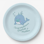 Niedlich Whale Baby Shower Kawaii Boy Blue Pappteller (Vorderseite)