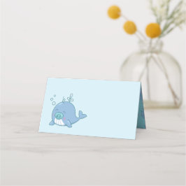 Niedlich Whale Baby Shower Kawaii Boy Blue Platzkarte